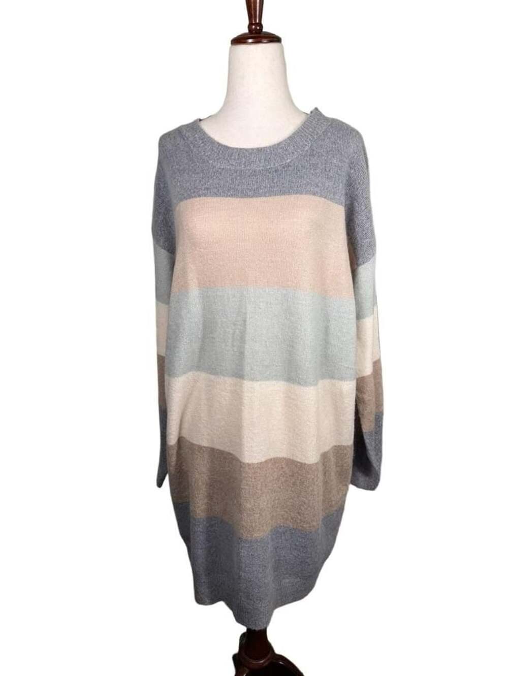 Pink Lily Striped Sweater Dress Size Medium Multicolored Colorblock h1446